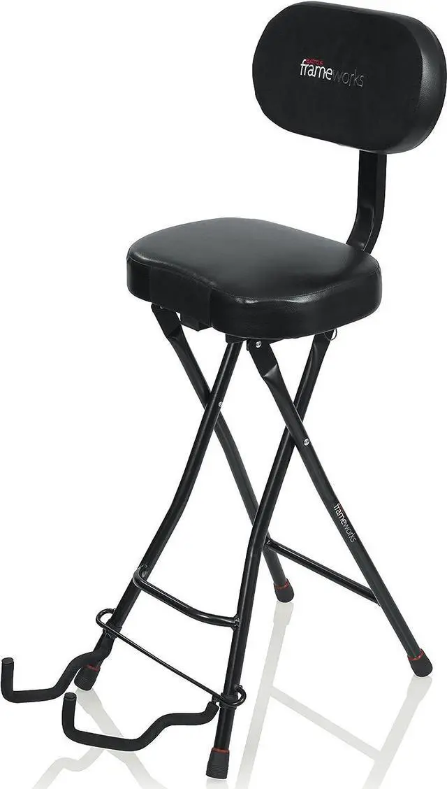 Main image of Gator Frameworks Guitar Seat with Padded Cushion, Ergonomic Backrest and Fold Out Guitar Stand; Holds both Acoustic and Electric Guitars (GFW-GTR-SEAT)