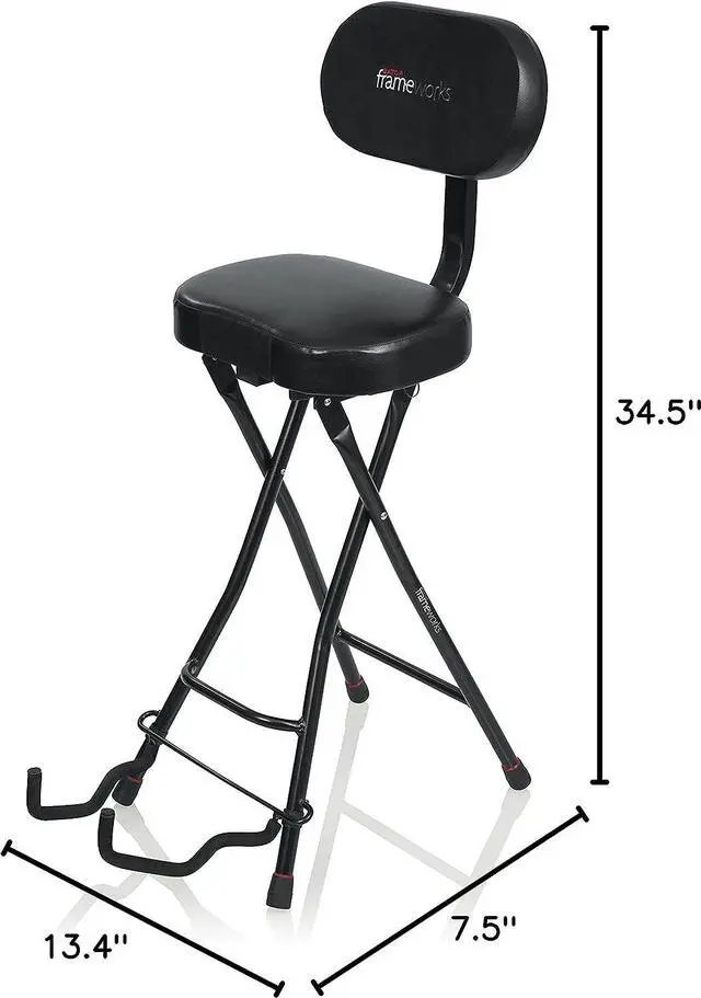 Alt view image 2 of 4 - Gator Frameworks Guitar Seat with Padded Cushion, Ergonomic Backrest and Fold Out Guitar Stand; Holds both Acoustic and Electric Guitars (GFW-GTR-SEAT)