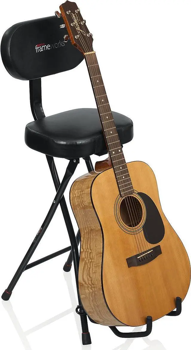 Alt view image 3 of 4 - Gator Frameworks Guitar Seat with Padded Cushion, Ergonomic Backrest and Fold Out Guitar Stand; Holds both Acoustic and Electric Guitars (GFW-GTR-SEAT)