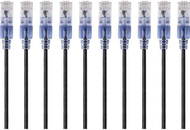 Alt view image 4 of 14 - Monoprice SlimRun Cat6A Ethernet Patch Cable - Network Internet Cord - RJ45, 550Mhz, UTP, Pure Bare Copper Wire, 10G, 30AWG, 5ft, Black, 10-Pack