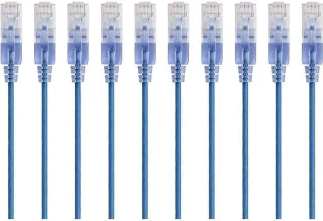Alt view image 6 of 10 - Monoprice SlimRun Cat6A Ethernet Patch Cable - Network Internet Cord - RJ45, 550Mhz, UTP, Pure Bare Copper Wire, 10G, 30AWG, 5ft, Blue, 10-Pack