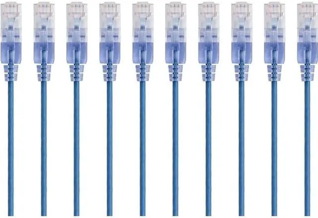 Alt view image 4 of 9 - Monoprice SlimRun Cat6A Ethernet Patch Cable - Network Internet Cord - RJ45, 550Mhz, UTP, Pure Bare Copper Wire, 10G, 30AWG, 7ft, Blue, 10-Pack