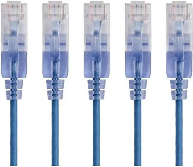 Alt view image 2 of 7 - Monoprice SlimRun Cat6A Ethernet Patch Cable - Network Internet Cord - RJ45, 550Mhz, UTP, Pure Bare Copper Wire, 10G, 30AWG, 3ft, Blue, 5-Pack