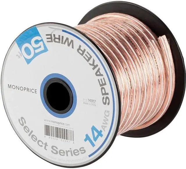 Alt view image 5 of 12 - Monoprice Select Series 14 Gauge AWG Speaker Wire / Cable - 50ft Jacketed In Durable Plastic With A Color Coded Conductor For Home Theater, Car Audio And More
