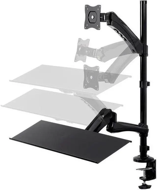 Alt view image 3 of 20 - Monoprice Sit-Stand Articulating Monitor and Keyboard Workstation | Made of High-Grade Aluminum and Steel