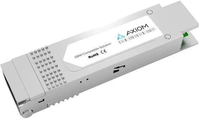 Main image of Axiom QSFP+ Transceiver Modules are certified 100% compliant in all OEM applications. They are pre-configured with an application specific code to meet the requirement set forth by the router and switch OEMs. Axiom compatible transceivers p