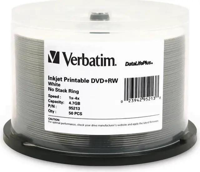 Alt view image 4 of 11 - Verbatim 95213 Verbatim DVD+RW 4.7GB 4X DataLifePlus White Inkjet Printable - 50pk Spindle - 4.7GB - 50 Pack