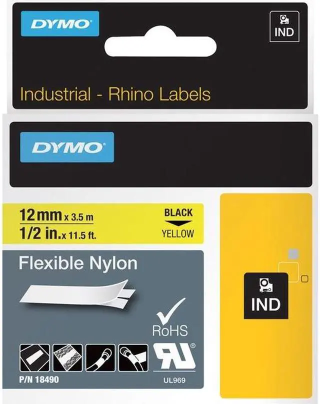 Alt view image 6 of 7 - DYMO Rhino Flexible Nylon Industrial Label Tape Cassette, 1/2" x 11-1/2ft, Yellow