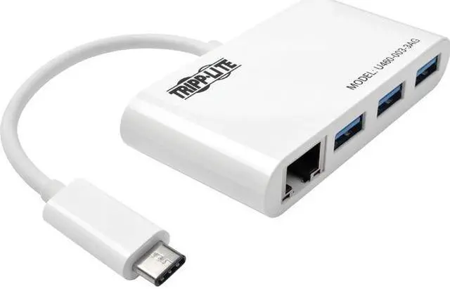 Alt view image 12 of 20 - Tripp Lite 3-Port USB-C to USB-A Hub Portable w/ Gigabit Ethernet Port RJ45 (U460-003-3AG)