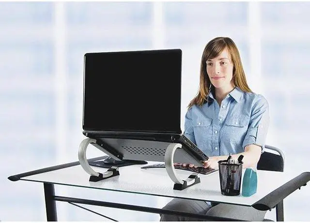 Alt view image 13 of 17 - Allsop Redmond Adjustable Laptop Stand, Vented Curved Sturdy Metal Ergonomic Riser (30498)