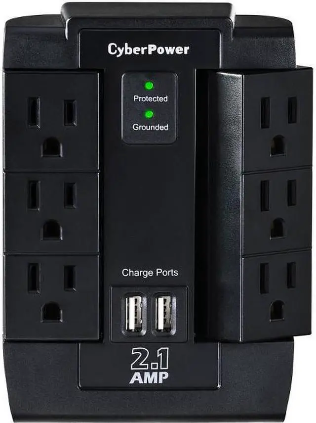 Alt view image 5 of 5 - CyberPower CSP600WSU Surge Protector 6-AC Outlet Swivel with 2 USB Charging Ports