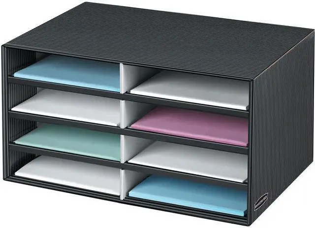 Alt view image 6 of 11 - Decorative Sorter, 8 Letter Sections, 19 1/2 X 12 3/8 X 10 1/4, Bk/gy Pinstripe