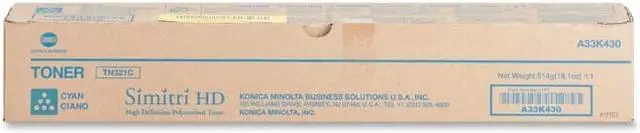 Alt view image 3 of 3 - Cyan Toner Cartridge for Konica Minolta A33K430 bizhub C224, bizhub C224e, bizhub C284, bizhub C284e, bizhub C364, bizhub C364e, Genuine Konica Minolta Brand