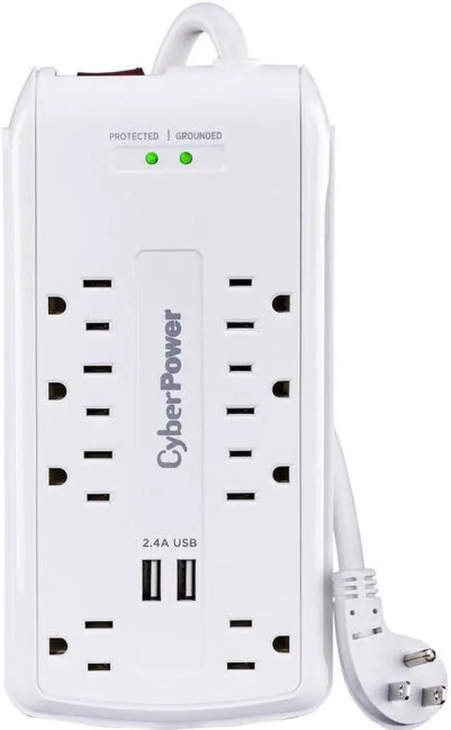 Alt view image 3 of 16 - CyberPower 120V 8 Outlets 2-USB 2.4A EMI/RFI 6.0 Feet Cord White