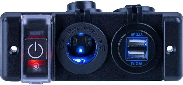 Main image of Sea-Dog Double USB & Power Socket Panel w/Breaker Switch