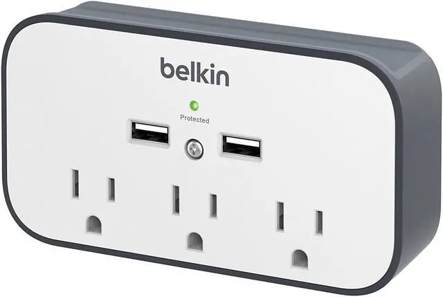 Alt view image 2 of 8 - Belkin 3-Outlet SurgePlus Mini Travel Swivel Charger Surge Protector with Dual USB Ports (2.1 AMP / 10 Watt), BST300