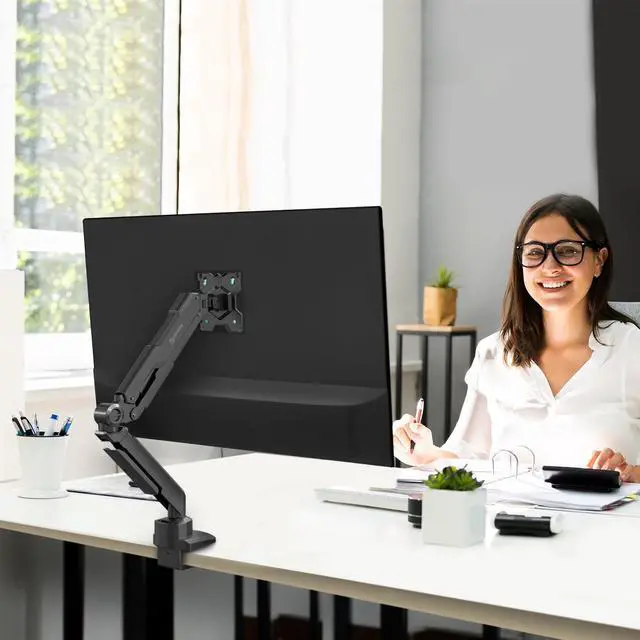 Alt view image 3 of 7 - ONKRON Monitor Arm - Full Motion Desk Mount for 13 - 34 Inch Flat or Curved Screens up to 22 lbs - Single Monitor Desk Mount - Adjustable Gas Spring Monitor Arm, VESA 75x75 100x100, Black