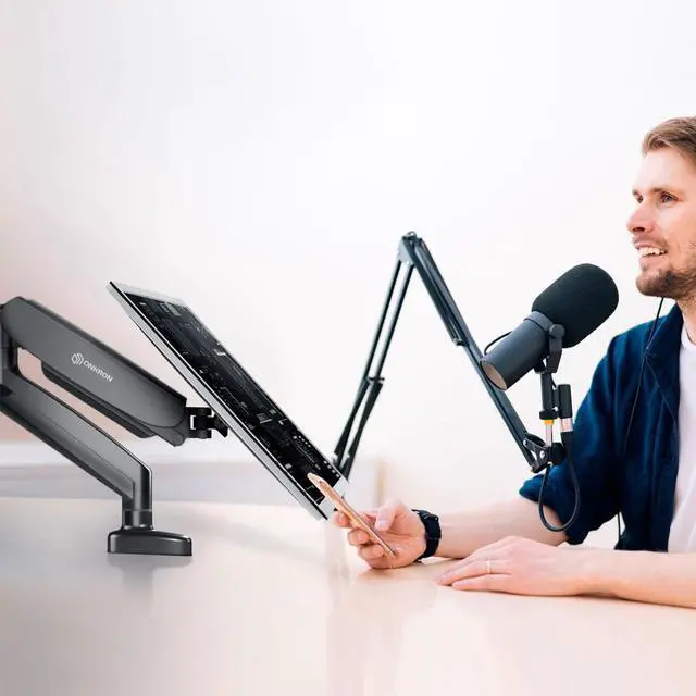 Alt view image 4 of 7 - ONKRON Monitor Arm - Full Motion Desk Mount for 13 - 32 Inch Flat or Curved Screens up to 17.6 lbs - Single Monitor Arm - Adjustable Gas Spring Monitor Arm, VESA 75x75 100x100, Black