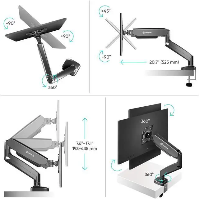 Alt view image 5 of 7 - ONKRON Monitor Arm - Full Motion Desk Mount for 13 - 32 Inch Flat or Curved Screens up to 17.6 lbs - Single Monitor Arm - Adjustable Gas Spring Monitor Arm, VESA 75x75 100x100, Black