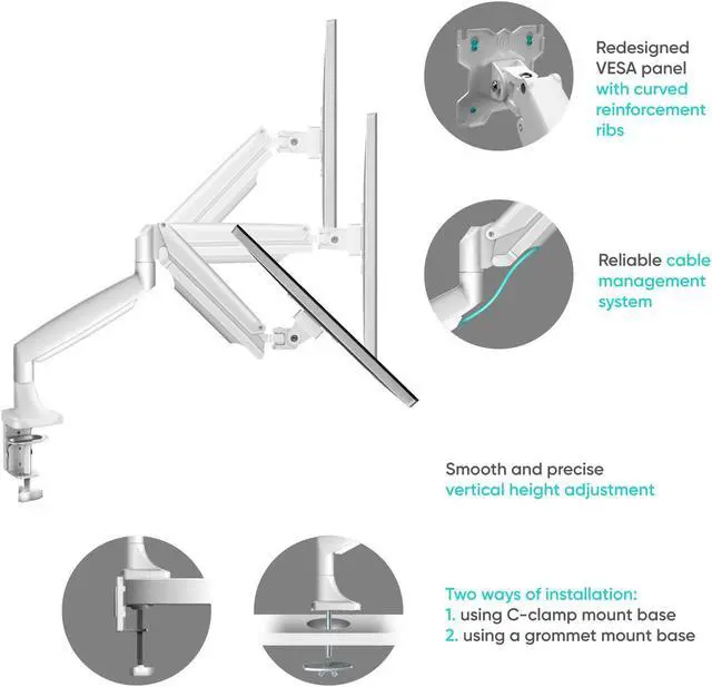 Alt view image 6 of 7 - ONKRON Monitor Arm-Full Motion Desk Mount for 13-32 Inch Flat or Curved Screens up to 19.8 lbs- Single Monitor Desk Mount-Adjustable Gas Spring Monitor Arm, VESA 75x75,100x100, White