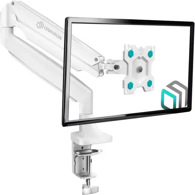 Main image of ONKRON Monitor Arm-Full Motion Desk Mount for 13-32 Inch Flat or Curved Screens up to 19.8 lbs- Single Monitor Desk Mount-Adjustable Gas Spring Monitor Arm, VESA 75x75,100x100, White
