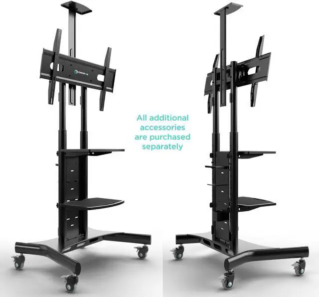 Alt view image 3 of 7 - ONKRON Mobile TV Stand with Wheels Rolling TV Stand for 50-83 Inch LED LCD Flat or Curved Screen TVs up to 200 lbs - Height Adjustable TV Cart with Shelves - max VESA 800x500 mm (TS1881) Black