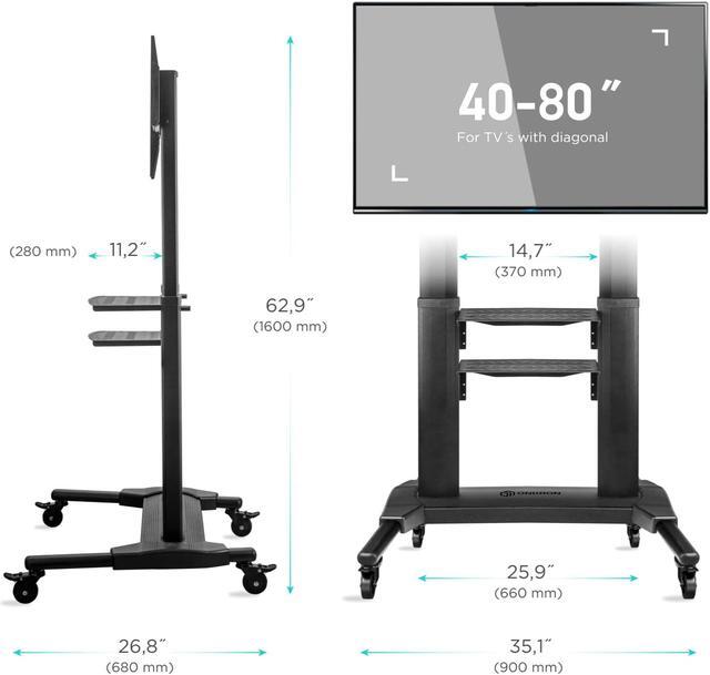 Alt view image 2 of 8 - ONKRON Mobile TV Stand with Wheels Rolling TV Stand for 40-80 Inch LED LCD Flat or Curved Screen TVs up to 122 lbs - Height Adjustable TV Cart with Shelves - Portable TV Stand (TS2771) Black