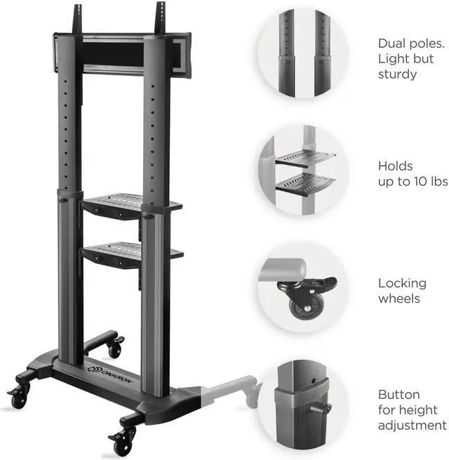 Alt view image 3 of 8 - ONKRON Mobile TV Stand with Wheels Rolling TV Stand for 40-80 Inch LED LCD Flat or Curved Screen TVs up to 122 lbs - Height Adjustable TV Cart with Shelves - Portable TV Stand (TS2771) Black