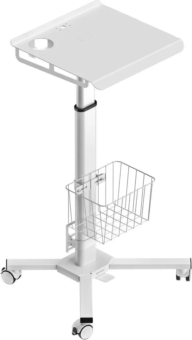 Main image of ONKRON Rolling Laptop Stand - Computer Cart With Wheels - Standing Desk On Wheels - Foot Pedal Pneumatic Height Adjustable Table On Wheels - Utility Medical Cart - Desk Load up to 17.6 Lbs, White