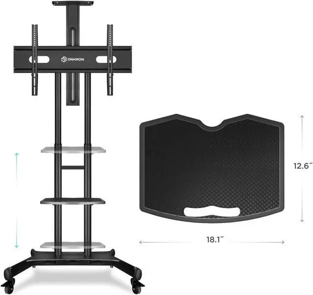 Alt view image 3 of 7 - ONKRON Equipment Tray for Mobile TV Stand TV Cart TS1881 Height Adjustable Shelf Black -APT1881
