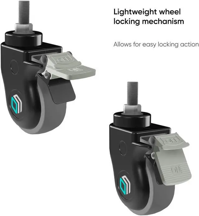 Alt view image 5 of 7 - ONKRON Designer Caster Wheels 3 Inch for Mobile TV Cart TV Stand Heavy Duty Smooth Running with Double Safety Lock Plastic Casing - Set of 4 AWL75 Black