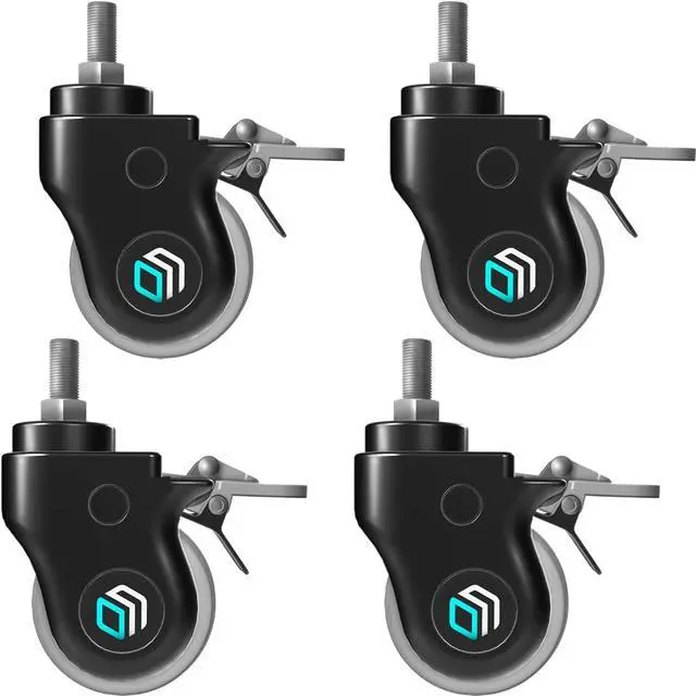 Main image of ONKRON Designer Caster Wheels 3 Inch for Mobile TV Cart TV Stand Heavy Duty Smooth Running with Double Safety Lock Plastic Casing - Set of 4 AWL75 Black