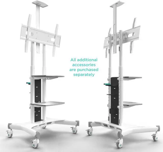 Alt view image 3 of 7 - ONKRON Mobile TV Stand with Wheels Rolling TV Stand for 50-83 Inch LED LCD Flat or Curved Screen TVs up to 200 lbs - Height Adjustable TV Cart with Shelves - max VESA 800x500 mm (TS1881) White