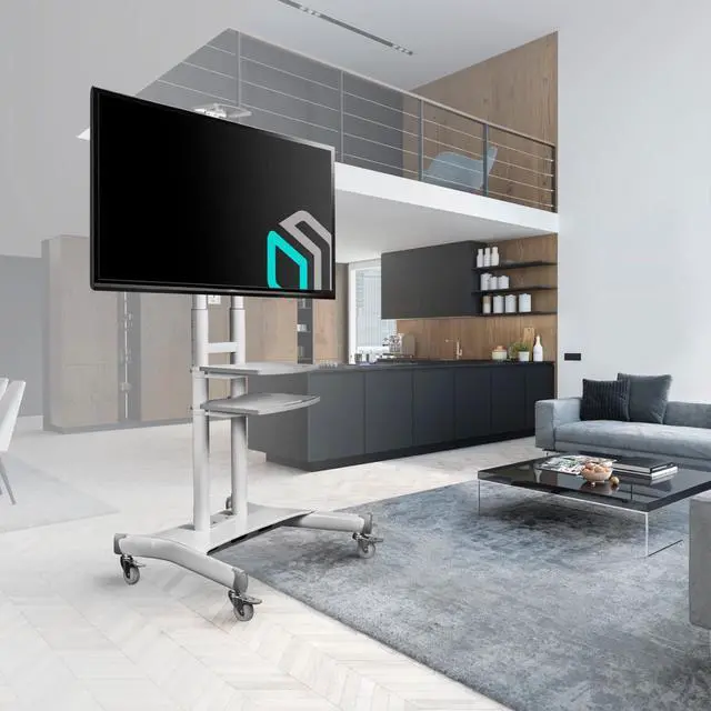 Alt view image 7 of 7 - ONKRON Mobile TV Stand with Wheels Rolling TV Stand for 50-83 Inch LED LCD Flat or Curved Screen TVs up to 200 lbs - Height Adjustable TV Cart with Shelves - max VESA 800x500 mm (TS1881) White