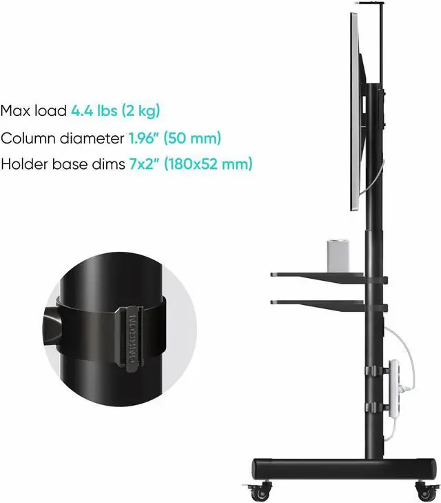 Alt view image 4 of 7 - ONKRON Power Strip Surge Protector Mounting Bracket for TS1881 TV Stand Column Diameter 50 mm (APS1881) Black