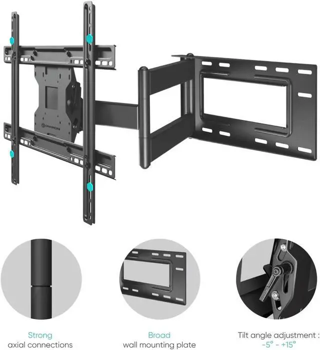 Alt view image 4 of 8 - ONKRON TV Wall Mount with Swivel and Tilt for Most 40-75 Inch TV up to 150 lbs, Full Motion TV Mount with Articulating Arms (28" Extension), TV Bracket Max VESA 600x400mm, 16 inch Studs (M7L) Black