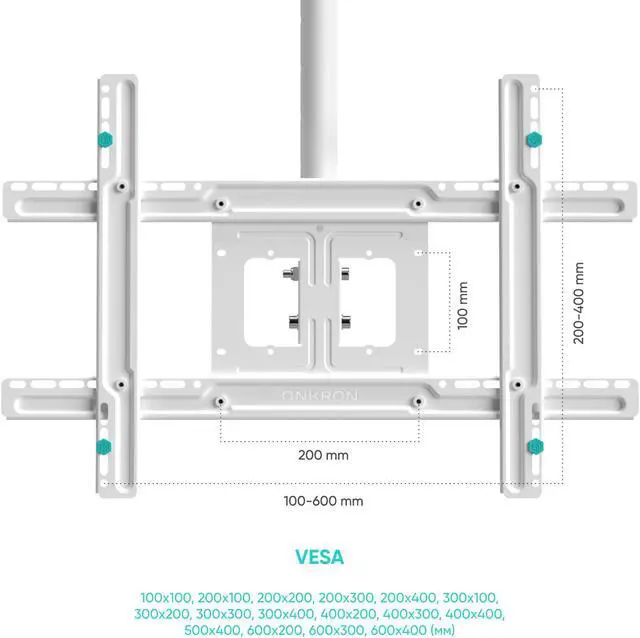 Alt view image 4 of 9 - ONKRON Ceiling TV Mount Hanging Height Adjustable TV Bracket - Drop Down TV Mount - Full Motion Pole TV Mount for 32 to 70 Inch LED LCD OLED 4K TVs, Flat Screens up to 150 lbs (N1L) White