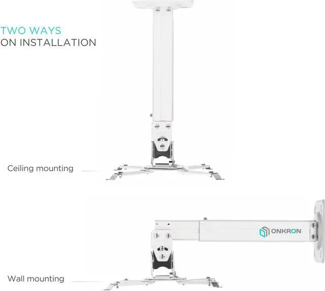 Alt view image 3 of 7 - ONKRON Universal Ceiling Projector Mount Height Adjustable Mounting Bracket up to 22 LBS White K5A