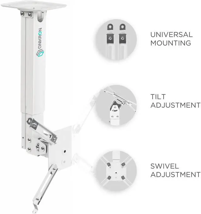 Alt view image 4 of 7 - ONKRON Universal Ceiling Projector Mount Height Adjustable Mounting Bracket up to 22 LBS White K5A