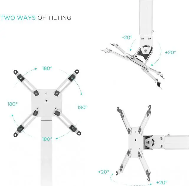 Alt view image 5 of 7 - ONKRON Universal Ceiling Projector Mount Height Adjustable Mounting Bracket up to 22 LBS White K5A