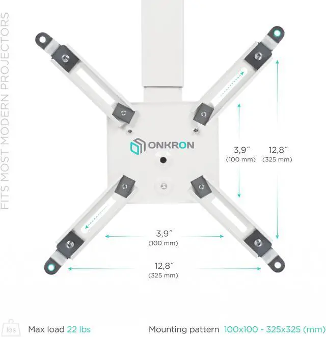 Alt view image 6 of 7 - ONKRON Universal Ceiling Projector Mount Height Adjustable Mounting Bracket up to 22 LBS White K5A