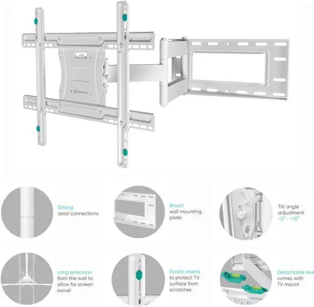 Alt view image 5 of 7 - ONKRON TV Mount TV Wall Mount with Swivel and Tilt for Most 40-75 Inch TV, Full Motion TV Mount with Articulating Arms, Max VESA 600x400mm, 150 lbs. Loading, 16 inch Studs M7L White