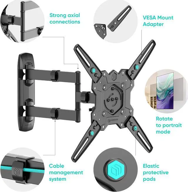 Alt view image 4 of 7 - ONKRON Wall Mount TV Bracket , 32 - 65 Inch TV Mount for TVs up to 90.4 lbs, VESA 100x100 - VESA 400x400 Wall Mount, Tilt & Swivel TV Wall Mount / Corner TV Wall Mount , Universal TV Mount , M4R Black