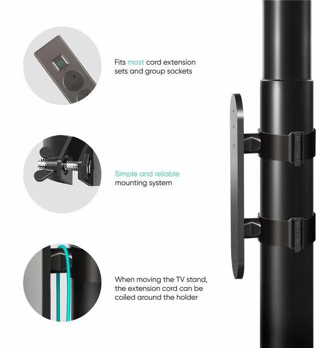 Alt view image 4 of 5 - ONKRON Power Strip Surge Protector Mounting Bracket for TS1881 TV Stand Column Diameter 50 mm (APS1881) Black