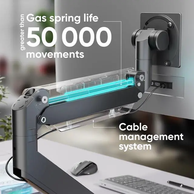 Alt view image 3 of 7 - ONKRON Heavy Duty Monitor Arm for 17 - 57 Inch Screen up to 59.4 lbs, Ultrawide Monitor Mount with Gas Spring, VESA 75x75 - 200x200, Single Arm Screen Mount for Desk Swivel, Tilt, Rotation Black