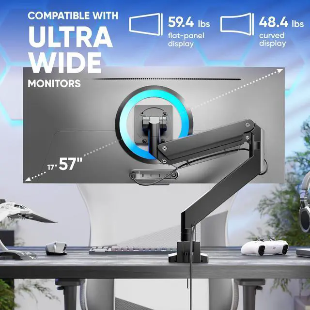 Alt view image 6 of 7 - ONKRON Heavy Duty Monitor Arm for 17 - 57 Inch Screen up to 59.4 lbs, Ultrawide Monitor Mount with Gas Spring, VESA 75x75 - 200x200, Single Arm Screen Mount for Desk Swivel, Tilt, Rotation Black
