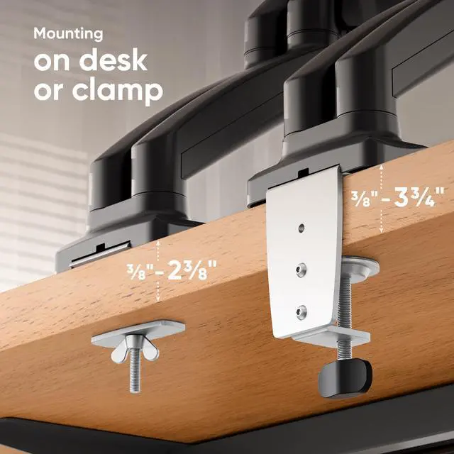 Alt view image 3 of 7 - ONKRON Dual Monitor Mount for Two 13 - 32 Inch Screens up to 17.6 lbs (x2), Gas Spring Dual Monitor Arm Stand, VESA 75x75 & 100x100, Adjustable Double Monitor Mount with Swivel, Tilt, Rotation Black