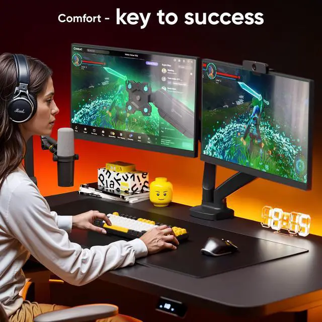 Alt view image 5 of 7 - ONKRON Dual Monitor Mount for Two 13 - 32 Inch Screens up to 17.6 lbs (x2), Gas Spring Dual Monitor Arm Stand, VESA 75x75 & 100x100, Adjustable Double Monitor Mount with Swivel, Tilt, Rotation Black