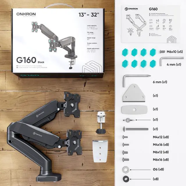 Alt view image 7 of 7 - ONKRON Dual Monitor Mount for Two 13 - 32 Inch Screens up to 17.6 lbs (x2), Gas Spring Dual Monitor Arm Stand, VESA 75x75 & 100x100, Adjustable Double Monitor Mount with Swivel, Tilt, Rotation Black