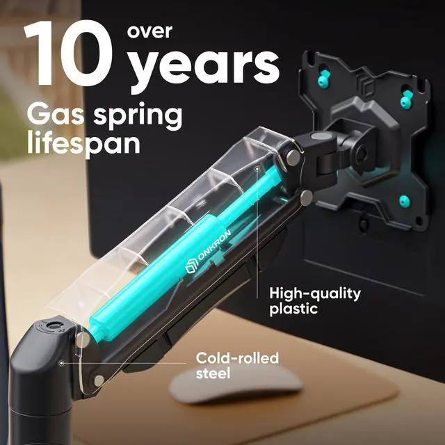 Alt view image 4 of 7 - ONKRON Dual Monitor Mount for Two 13 - 32 Inch Screens up to 17.6 lbs (x2), Gas Spring Dual Monitor Arm Stand, VESA 75x75 & 100x100, Adjustable Double Monitor Mount with Swivel, Tilt, Rotation Black